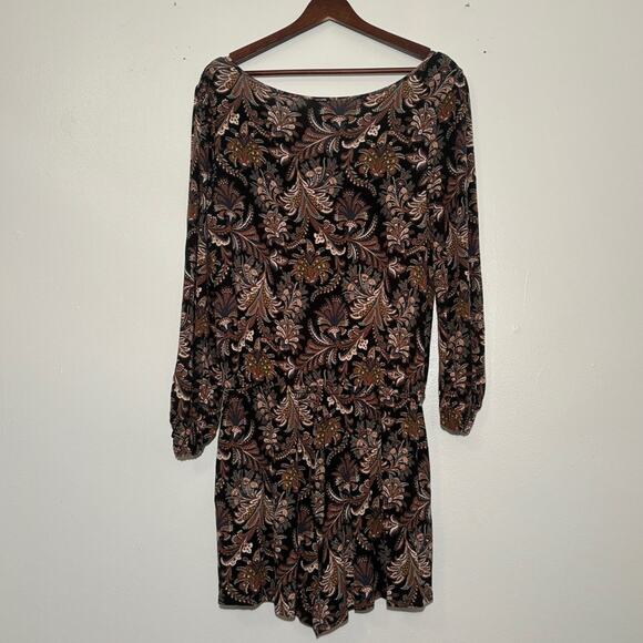 American Eagle Outfitters Womens Boho Paisley V-Neck Long Sleeve Romper M Brown - Picture 2 of 12